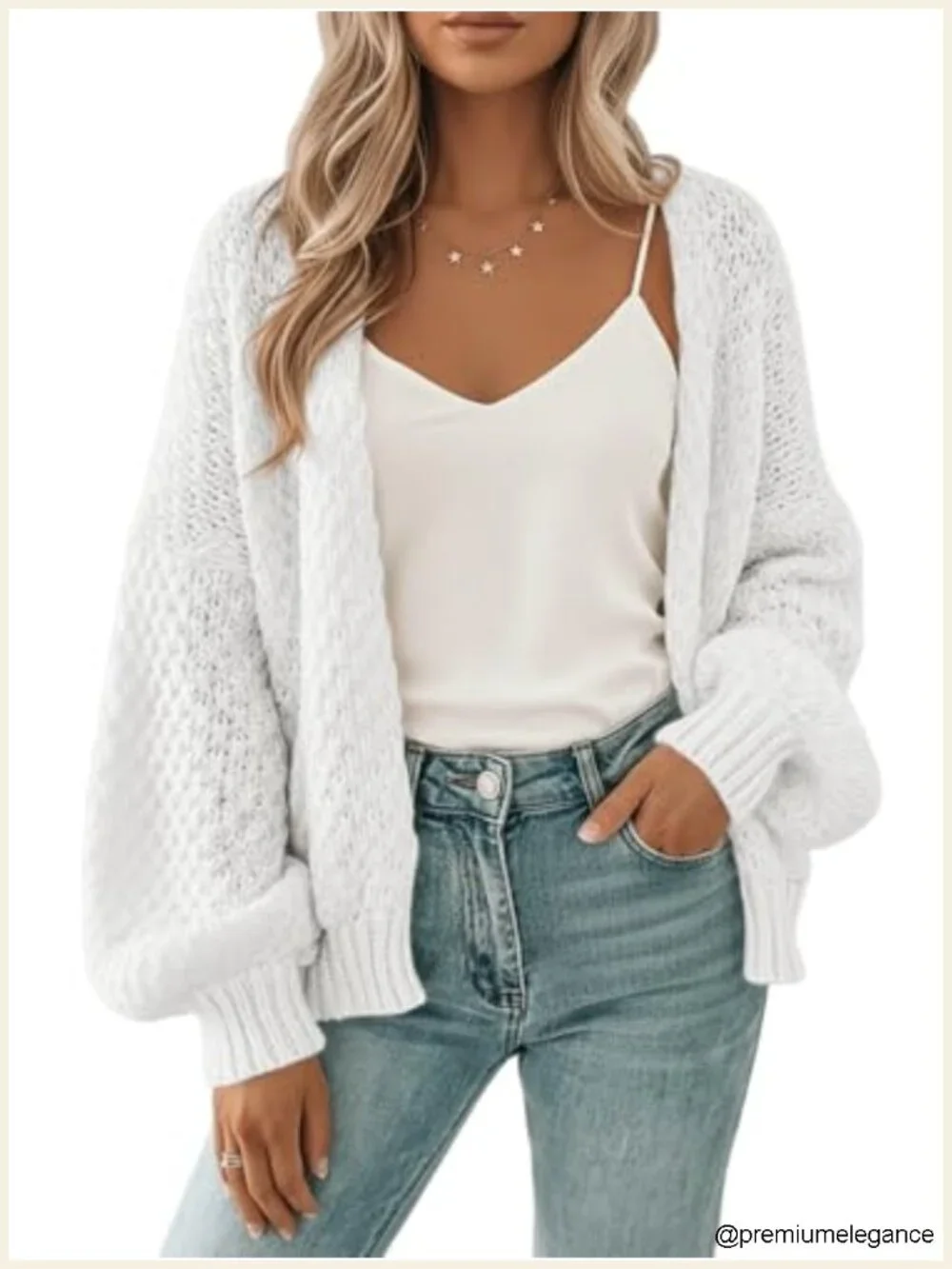Oversized Waffle Knit Open Front Cardigan Crochet Long Sleeve Lightweight